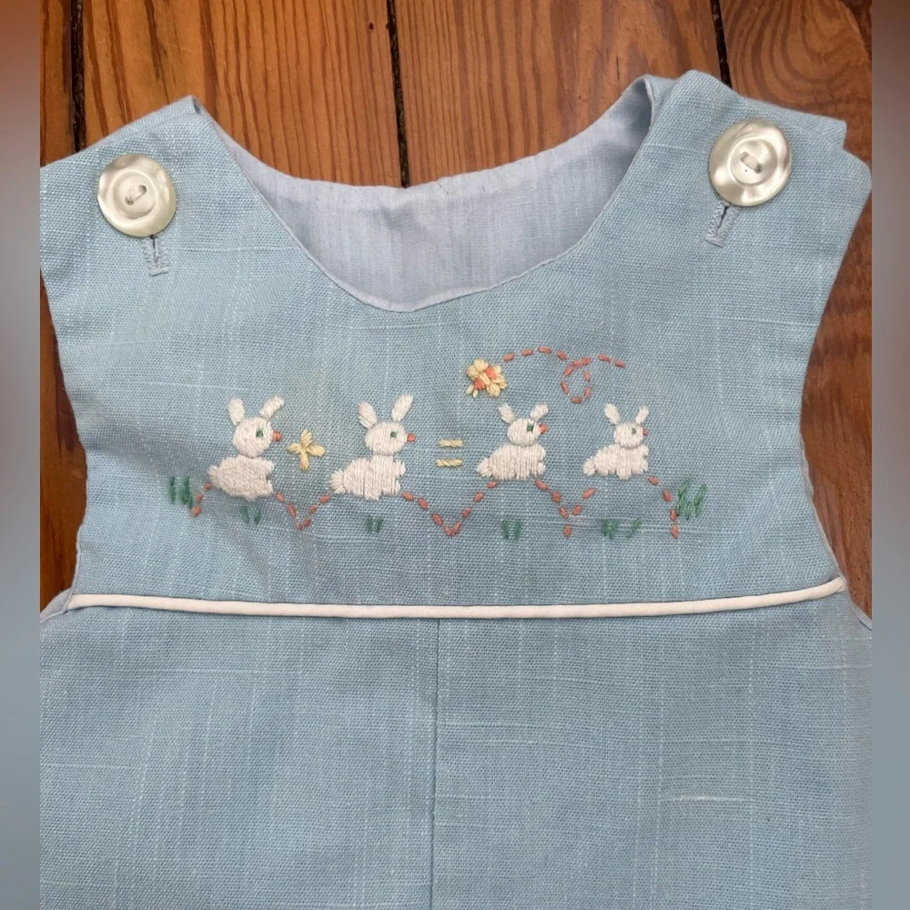 Vintage 1986 Walt Disney Embroidered Bunny Toddler Boy John John Size M - Picture 2 of 6